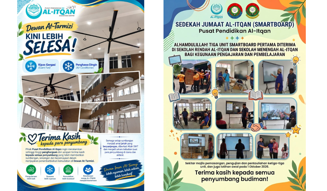 Hebahan tentang kejayaan pemasangan kipas gergasi dan penghawa dingin serta pembelian dan penerimaan smart board!